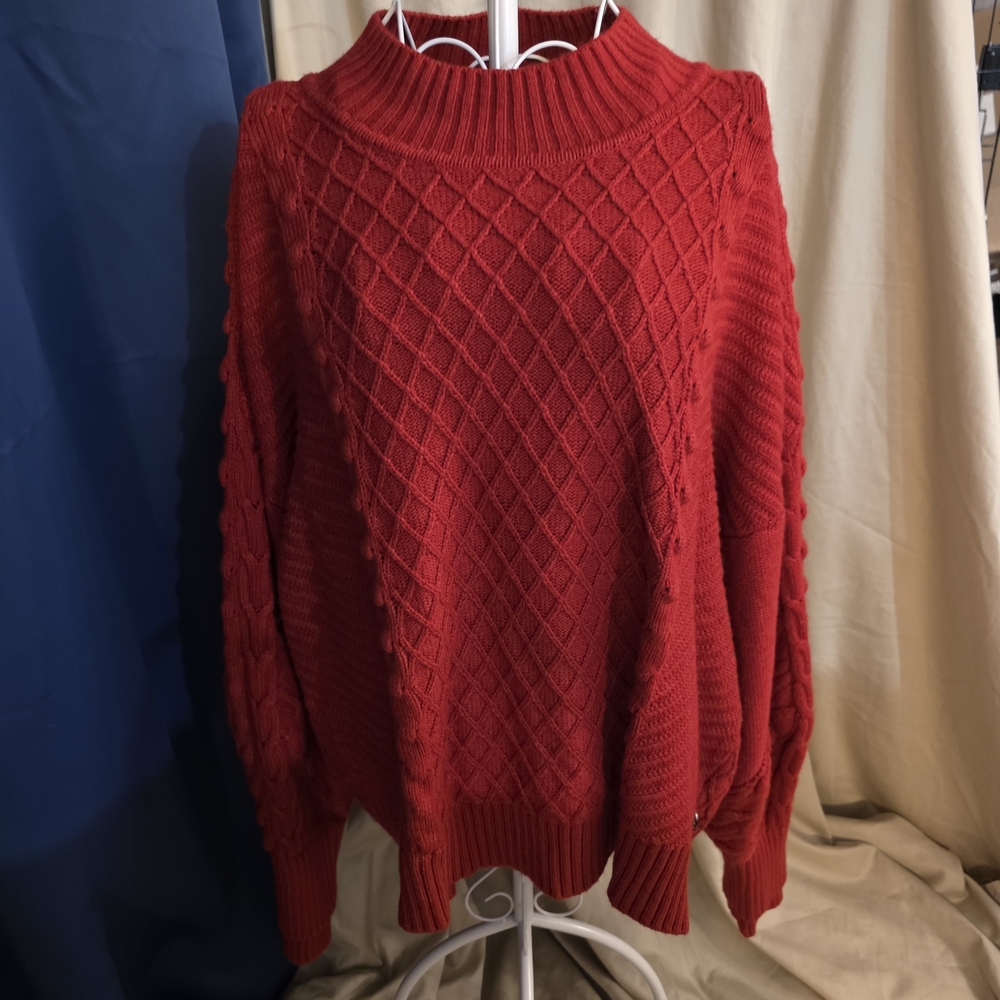 Karl Lagerfeld XL Red Cable-Knit Women's Sweater